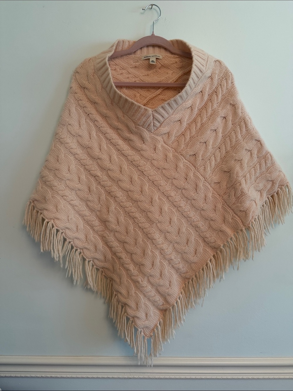 Banana Republic Blush Cable-Knit Fringe Poncho